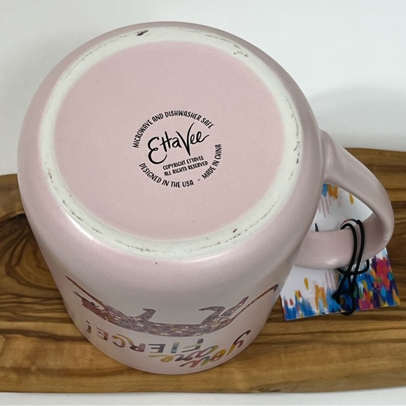 YOU ARE FIERCE 24 Oz Ceramic Coffee Tea Mug Cup Pink Leopard Etta Vee - Picture 9 of 15